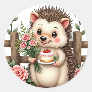 Cute Hedgehog Wedding Bouquet Bride Groom Gift Classic Round Sticker
