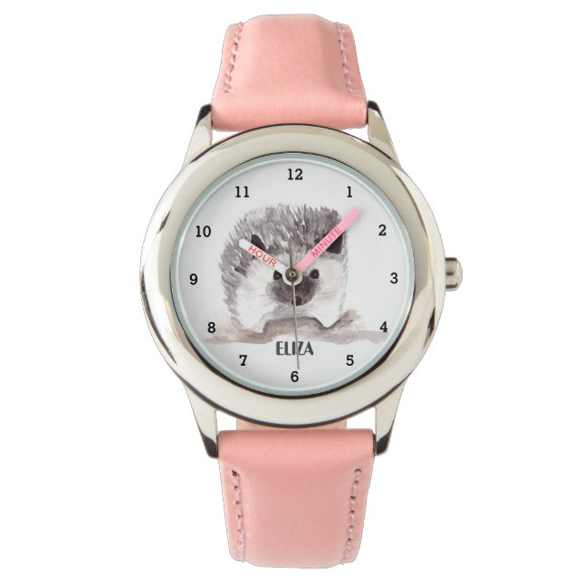 Cute Hedgehog Wildlife Animals Kids Watercolor Watch (Front)