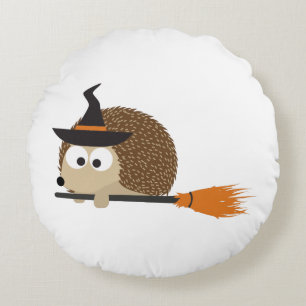 Cute Hedgehog Witch Round Cushion