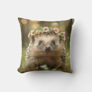 Cute hedgehog with a crown of flowers cushion