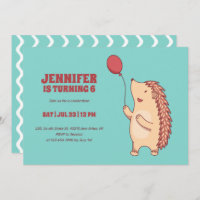 Cute Hedgehog With Balloon Cartoon Kids Birthday