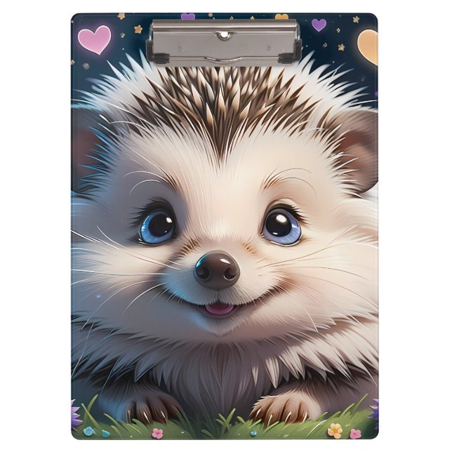Cute Hedgehog with big blue eyes Clipboard (Front)