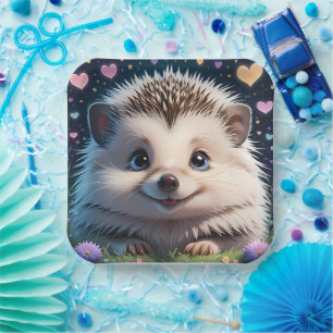Cute Hedgehog with big blue eyes Paper Plate