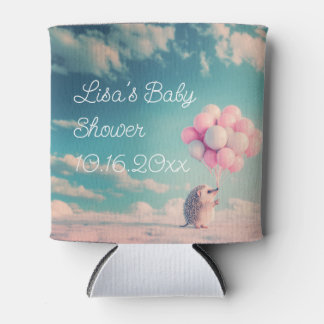 Cute hedgehog with birthday balloons, customisable can cooler