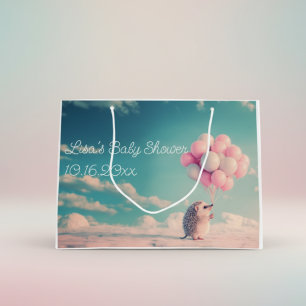 Cute hedgehog with birthday balloons, customisable large gift bag
