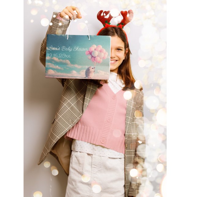 Cute hedgehog with birthday balloons, customisable large gift bag (Creator Uploaded)