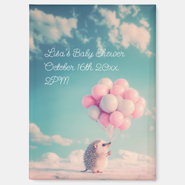 Cute hedgehog with birthday balloons, customisable magnet (Front)