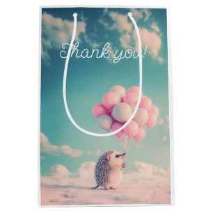Cute hedgehog with birthday balloons, customisable medium gift bag