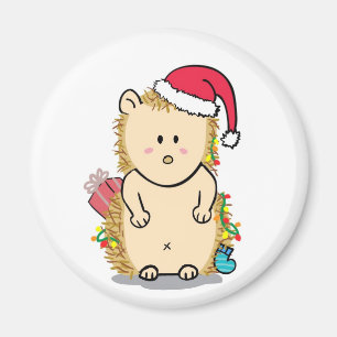 Cute Hedgehog with Christmas Hat Cartoon Magnet