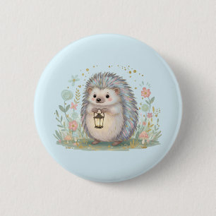 Cute Hedgehog with Lantern 6 Cm Round Badge