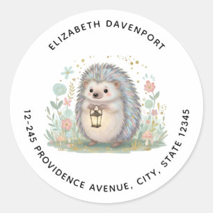 Cute Hedgehog with Lantern Address Classic Round Sticker
