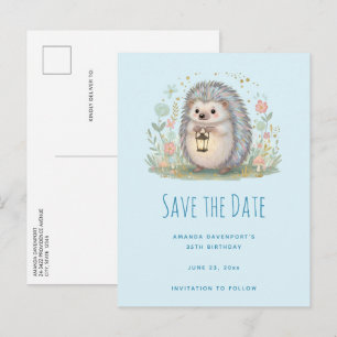 Cute Hedgehog with Lantern Announcement Postcard