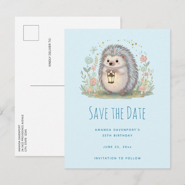 Cute Hedgehog with Lantern Announcement Postcard (Front/Back)
