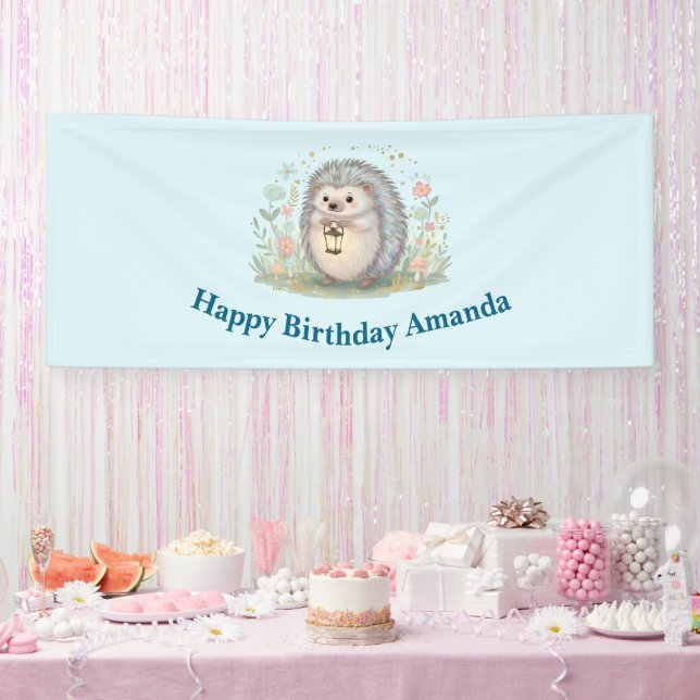 Cute Hedgehog with Lantern Birthday Banner (Party)