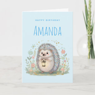 Cute Hedgehog with Lantern Birthday Card