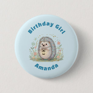 Cute Hedgehog with Lantern Birthday Girl 6 Cm Round Badge