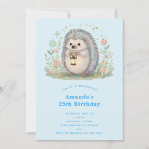 Cute Hedgehog with Lantern Birthday Invitation