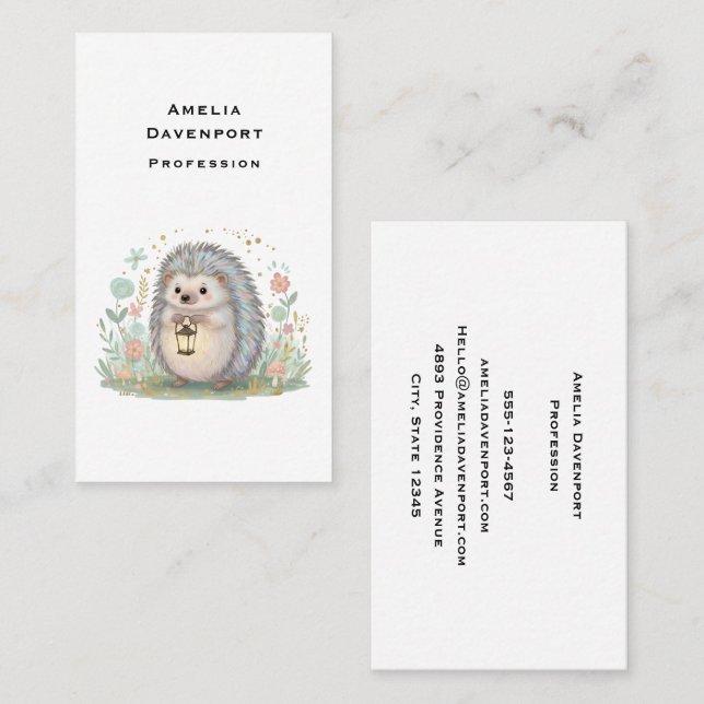 Cute Hedgehog with Lantern Business Card (Front/Back)