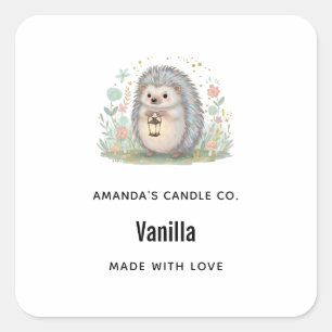 Cute Hedgehog with Lantern Candle Business Square Sticker