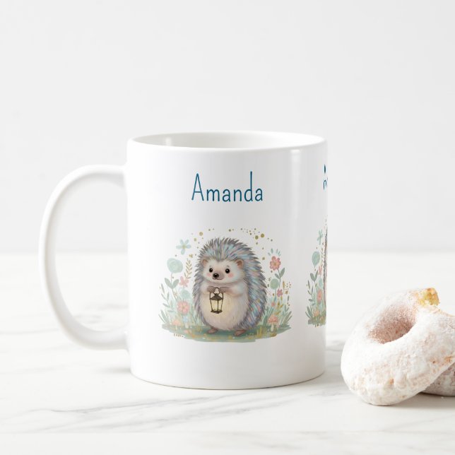 Cute Hedgehog with Lantern Coffee Mug (With Donut)