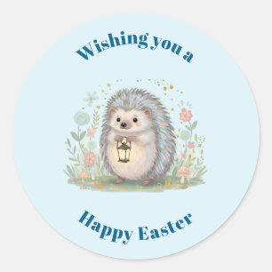 Cute Hedgehog with Lantern Easter Classic Round Sticker