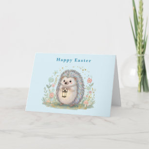 Cute Hedgehog with Lantern Easter Holiday Card