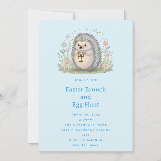 Cute Hedgehog with Lantern Easter Invitation (Front)