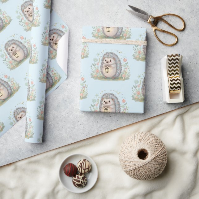Cute Hedgehog with Lantern Pattern Wrapping Paper (Crafts)
