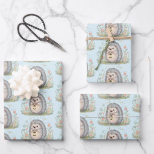 Cute Hedgehog with Lantern Pattern Wrapping Paper Sheet