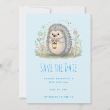 Cute Hedgehog with Lantern Save The Date