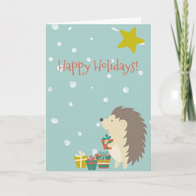 Cute Hedgehog with Presents | Christmas Holiday Card (Front)