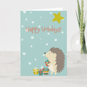 Cute Hedgehog with Presents   Christmas Holiday Card