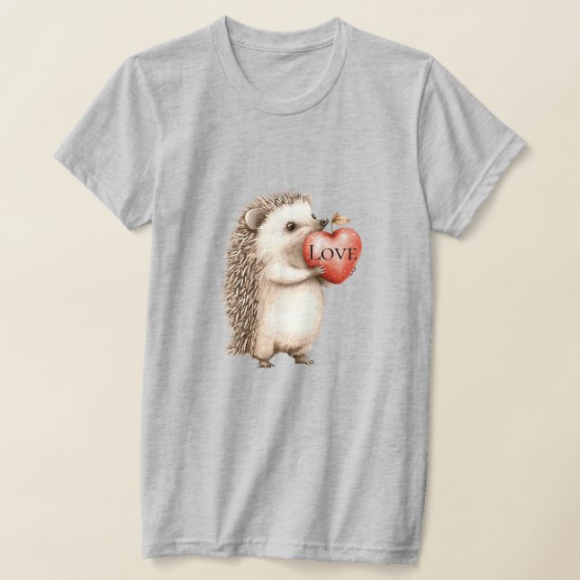 Cute Hedgehog with Red Heart Love T-Shirt (Laydown)