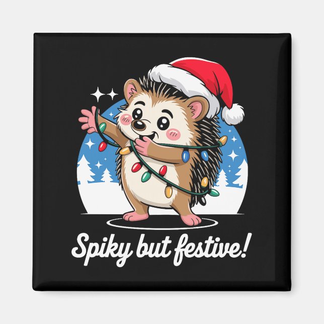Cute Hedgehog With Santa Hat Christmas Lights Wint Magnet (Front)