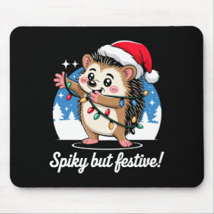 Cute Hedgehog With Santa Hat Christmas Lights Wint Mouse Pad