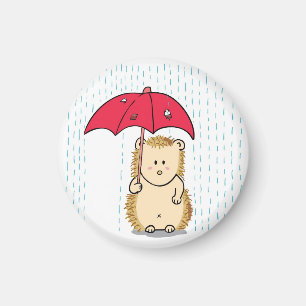 Cute hedgehog with torn umbrella cartoon magnet