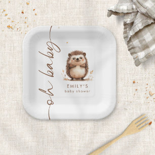 Cute Hedgehog Woodland Oh Baby Shower Paper Plate
