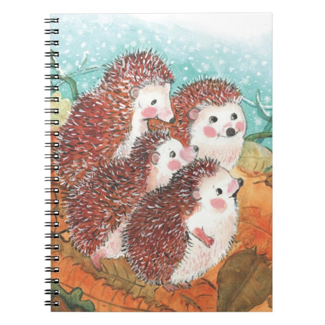 Cute Hedgehogs and First Snow Illustration  Notebook (Front)