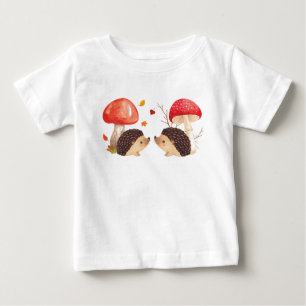 Cute Hedgehogs and Mushrooms Autumn Illustration Baby T-Shirt