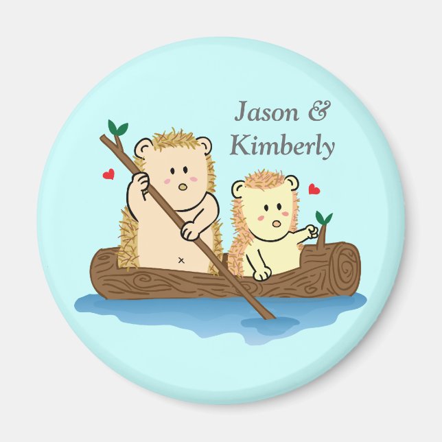 Cute Hedgehogs Boy and Girl Sailing Magnet (Front)