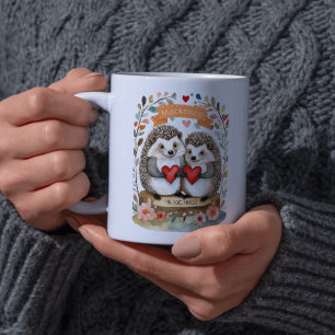 Cute Hedgehogs Hedgehugs personalised Valentines Coffee Mug
