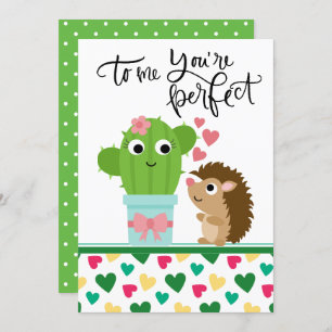 Cute Hedgehog's Valentine   Cactus You're Perfect Holiday Card