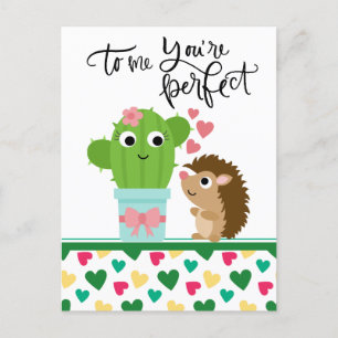Cute Hedgehog's Valentine   Cactus You're Perfect Holiday Postcard