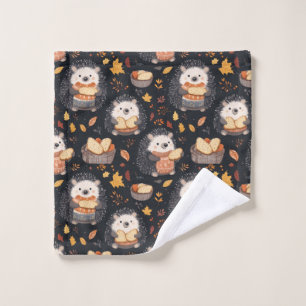 Cute Hedgehogs with Bread and Autumn Leaves Bath Towel Set