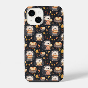 Cute Hedgehogs with Bread and Autumn Leaves iPhone 14 Case