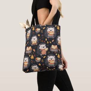 Cute Hedgehogs with Bread and Autumn Leaves  Tote Bag