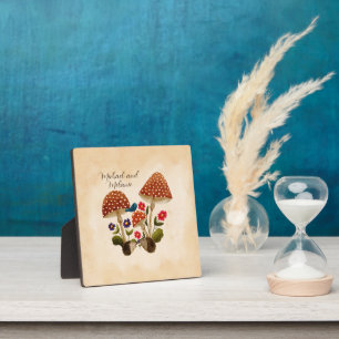 Cute Hedgehogs with Flowers and Mushrooms Plaque