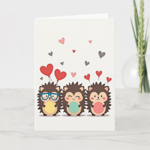 Cute Hedgehogs With Hearts Card