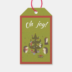 Cute Hedgehogs With Xmas Tree and Sleigh Kids   Gift Tags