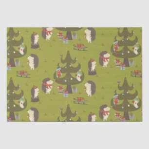 Cute Hedgehogs With Xmas Tree and Sleigh Kids Tissue Paper